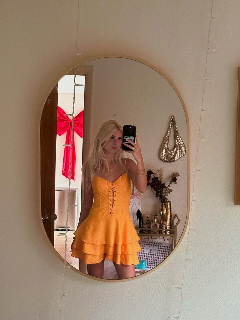 Lace Corset-Style Tiered Dress Tennessee Orange
